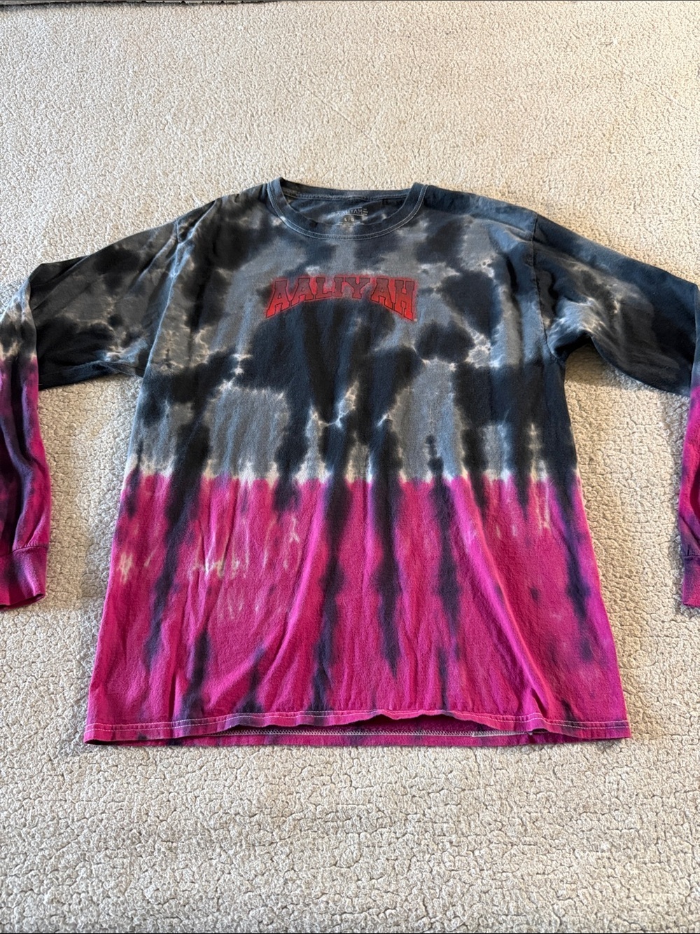 Aaliyah Black & Pink Tie-Dye Long Sleeve Tee - Graphic Front Large
